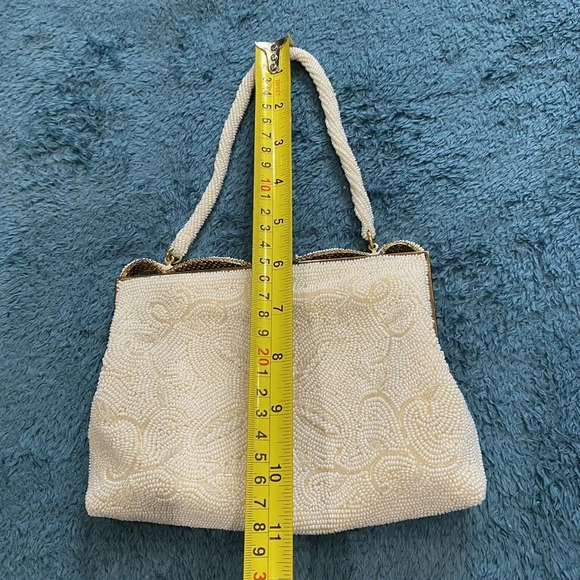 Vintage Women's Handbag Made In Japan Ivory White Italian Bead Purse Clasp - Picture 5 of 16